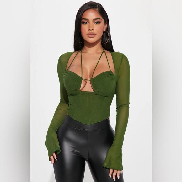 SOLD FASHION NOVA Mesh Bell Sleeve Blouse Sz M - Picture 4 of 9